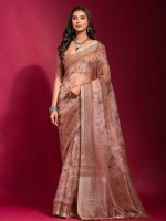 Beige Linen Silk Digital Print Saree